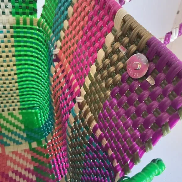 Colorful Handwoven Market & Beach Bag – Recycled Plastic Tote - Picture 9 of 9